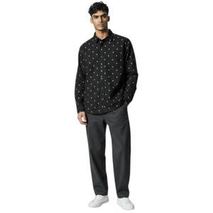 American Eagle Mens Long Sleeve Black Cactus Print Button Down Shirt Medium